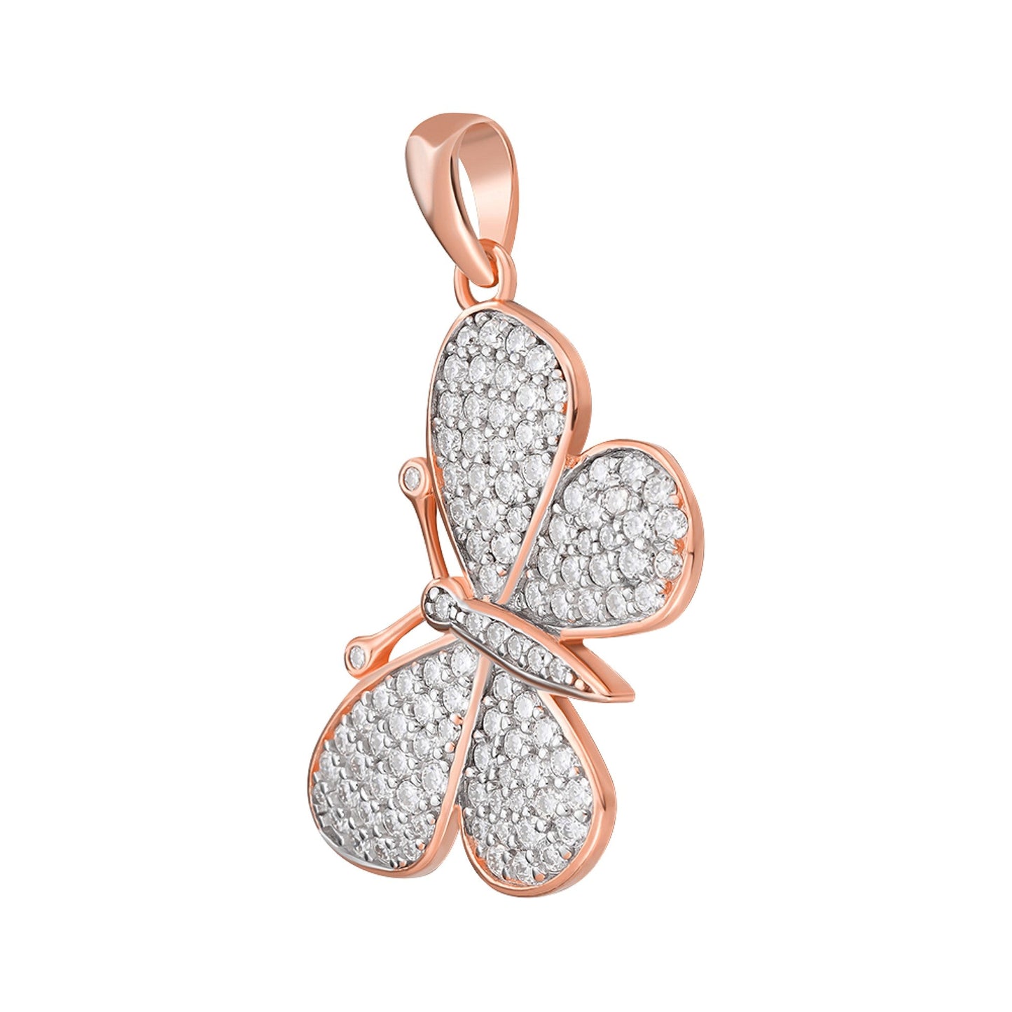 Sterling Silver Round Moissanite Butterfly Animal Pendant 1 Ctw