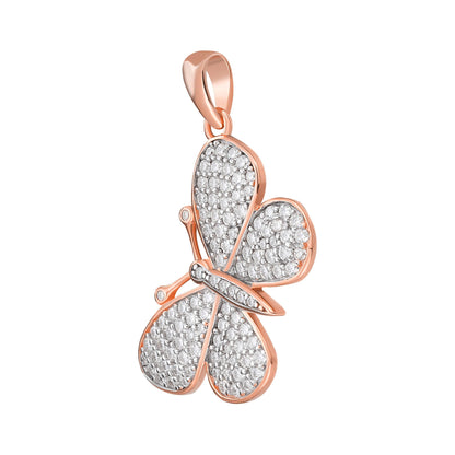 Sterling Silver Round Moissanite Butterfly Animal Pendant 1 Ctw
