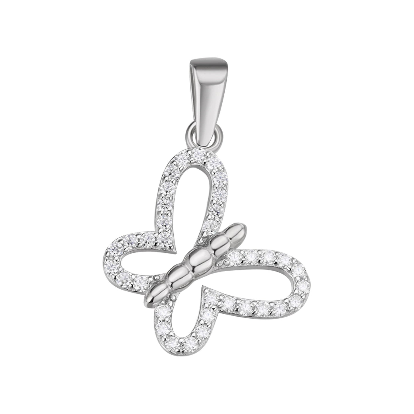 Sterling Silver Round Moissanite Butterfly Animal Pendant 1/3 Ctw
