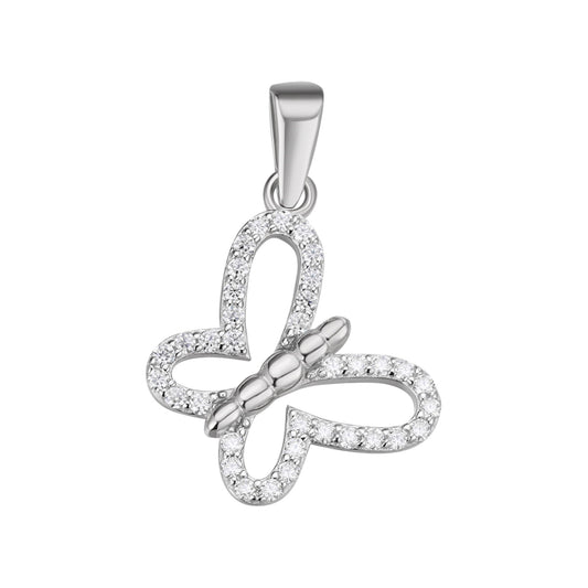 Sterling Silver Round Moissanite Butterfly Animal Pendant 1/3 Ctw