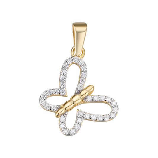 Sterling Silver Round Moissanite Butterfly Animal Pendant 1/3 Ctw