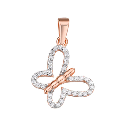 Sterling Silver Round Moissanite Butterfly Animal Pendant 1/3 Ctw