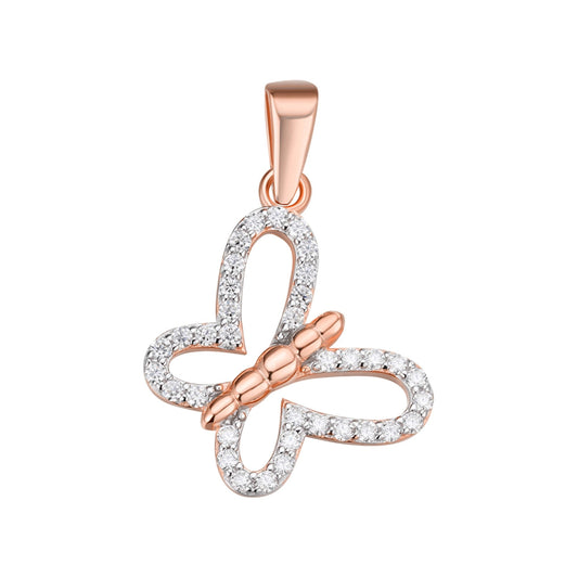 Sterling Silver Round Moissanite Butterfly Animal Pendant 1/3 Ctw