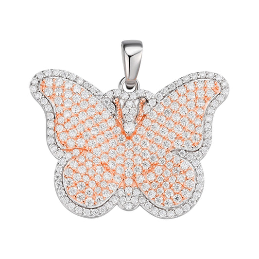 Sterling Silver Round Moissanite Butterfly Animal Pendant 1-5/8 Ctw