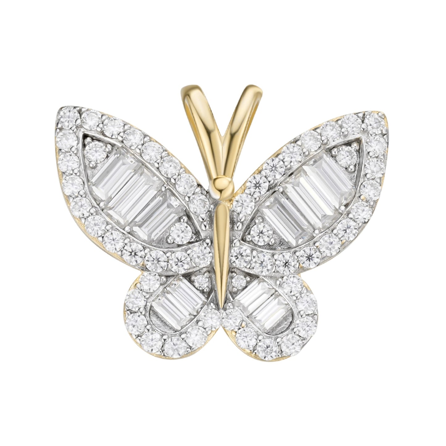 Sterling Silver Round Baguette Moissanite Butterfly Animal Pendant 1-7/8 Ctw