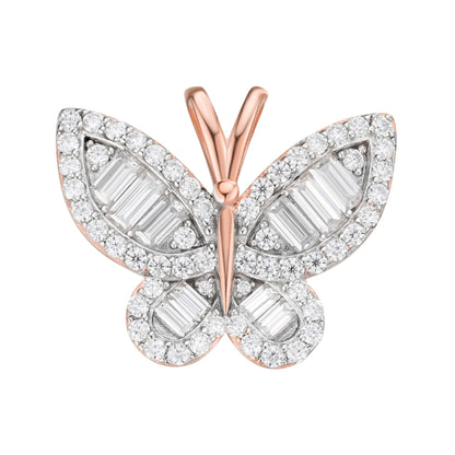 Sterling Silver Round Baguette Moissanite Butterfly Animal Pendant 1-7/8 Ctw