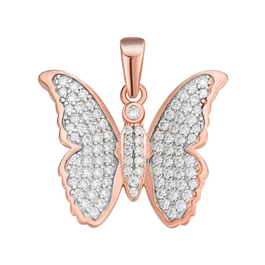 Sterling Silver Round Moissanite Butterfly Animal Pendant 3/4 Ctw