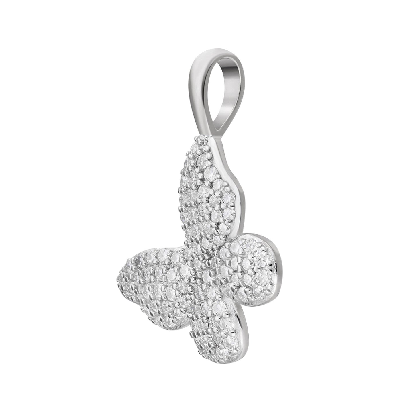 Sterling Silver Round Moissanite Butterfly Animal Pendant 5/8 Ctw