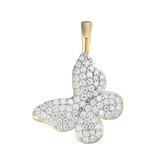 Sterling Silver Round Moissanite Butterfly Animal Pendant 5/8 Ctw