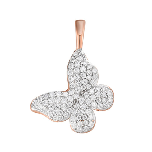 Sterling Silver Round Moissanite Butterfly Animal Pendant 5/8 Ctw