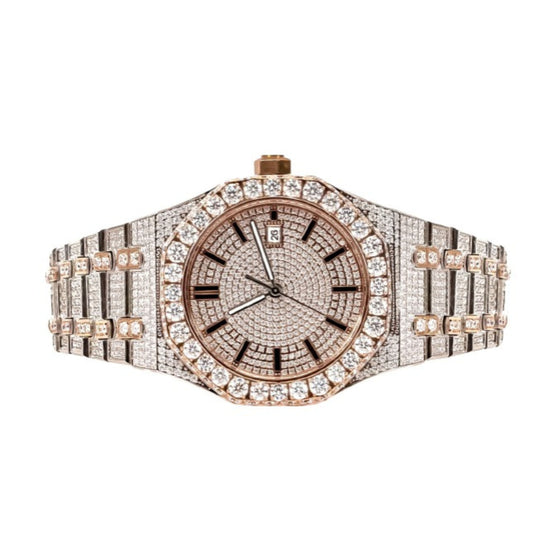 Moissanite Stainless Steel Watch Two Tone Steel Band 22-1/3 Ctw