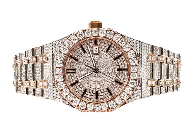 Moissanite Stainless Steel Watch Two Tone Steel Band 22-1/3 Ctw
