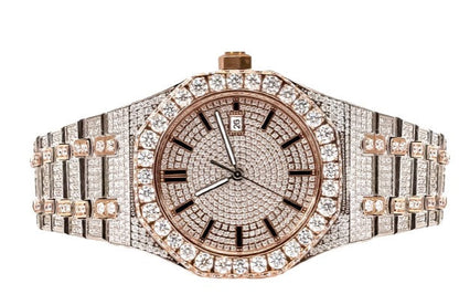 Moissanite Stainless Steel Watch Two Tone Steel Band 22-1/3 Ctw