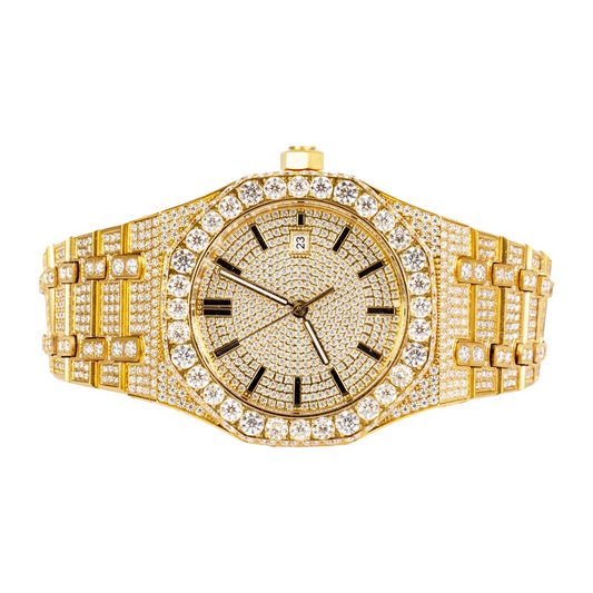 Moissanite Stainless Steel Yellow Band Men Watch 22-1/3 Ctw