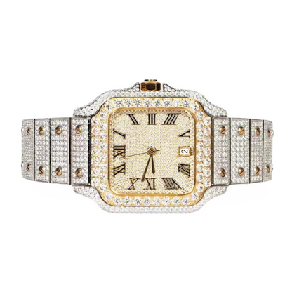 Moissanite Stainless Steel Yellow Two Tone Band Men Watch 20-1/5 Ctw