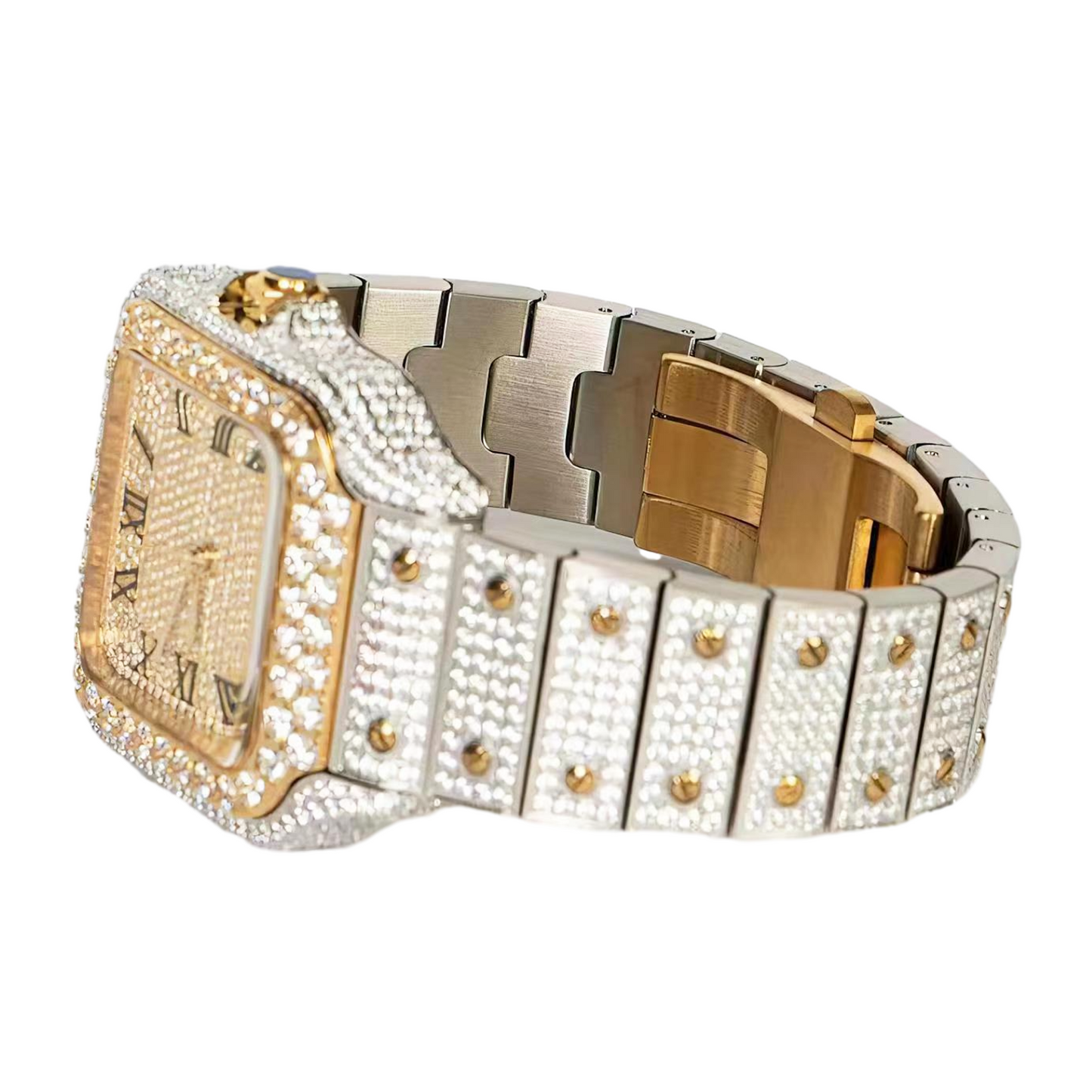 Moissanite Stainless Steel Yellow Two Tone Band Men Watch 20-1/5 Ctw