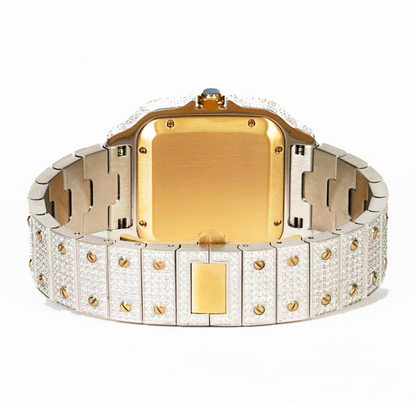 Moissanite Stainless Steel Yellow Two Tone Band Men Watch 20-1/5 Ctw
