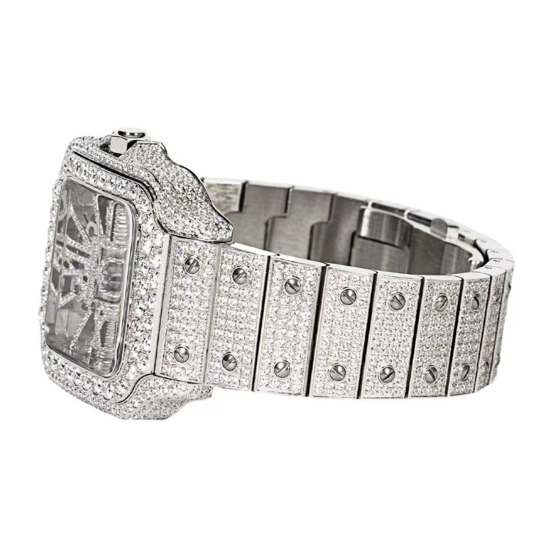 Moissanite Stainless Steel White Band Men Watch 20-1/5 Ctw