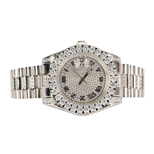 Moissanite Stainless Steel Men White Steel Band Watch