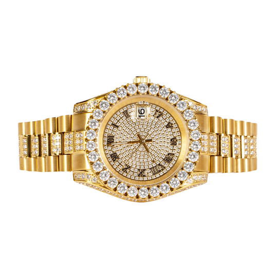 Moissanite Stainless Steel Men Yellow Steel Band Watch