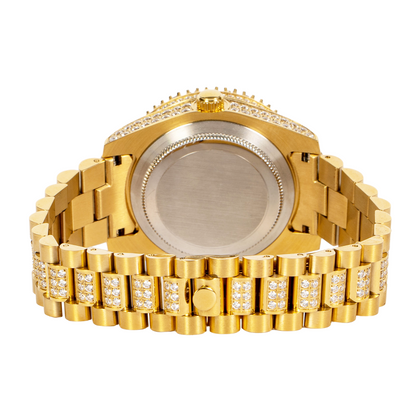 Moissanite Stainless Steel Men Yellow Steel Band Watch