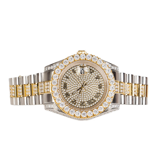 Moissanite Stainless Steel Men Yellow White Two Tone Steel Band Watch
