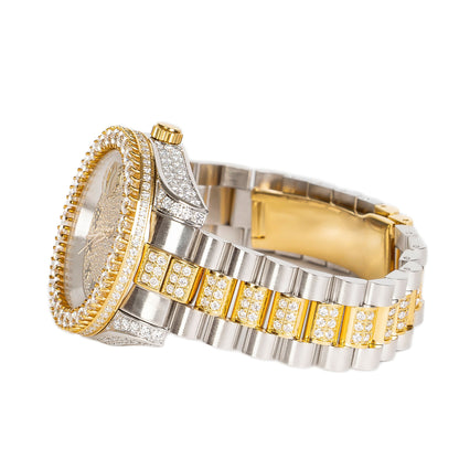 Moissanite Stainless Steel Men Yellow White Two Tone Steel Band Watch