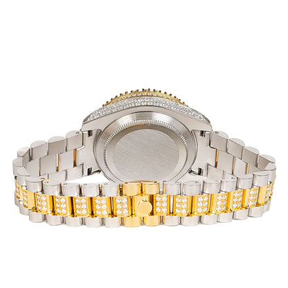 Moissanite Stainless Steel Men Yellow White Two Tone Steel Band Watch