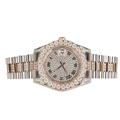 Moissanite Stainless Steel Men Rose White Two Tone Steel Band Watch