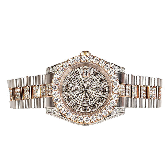Moissanite Stainless Steel Men Rose White Two Tone Steel Band Watch