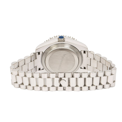 Moissanite Stainless Steel Black Dial Men White Steel Band Watch