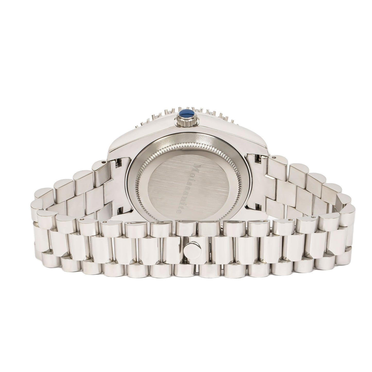 Moissanite Stainless Steel Blue Dial Men White Steel Band Watch