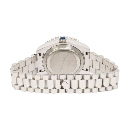 Moissanite Stainless Steel Blue Dial Men White Steel Band Watch