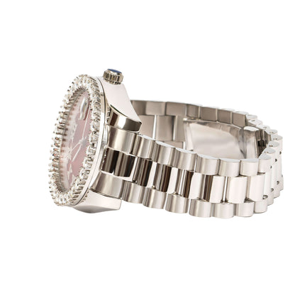 Moissanite Stainless Steel Red Dial Men White Steel Band Watch