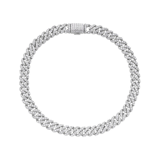 Sterling Silver Moissanite Cuban Chain Bracelet 8 Inch 2-7/8 Ctw