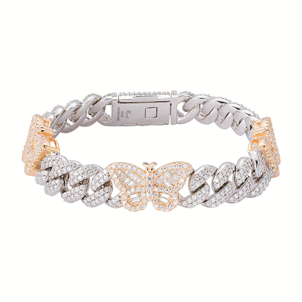 Sterling Silver Round Baguette Moissanite Butterfly Designer 7 Inch Bracelet 5-3/4 Ctw