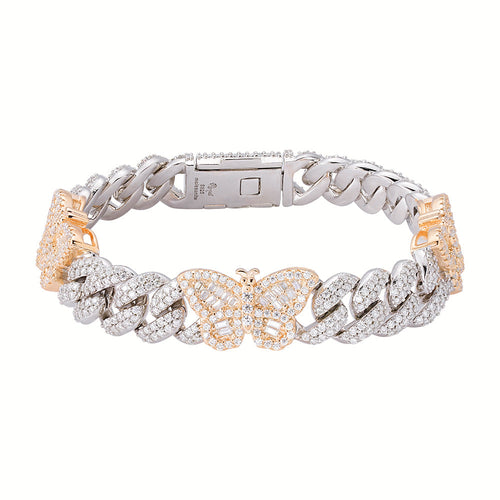 Sterling Silver Round Baguette Moissanite Butterfly Designer 7 Inch Bracelet 5-3/4 Ctw