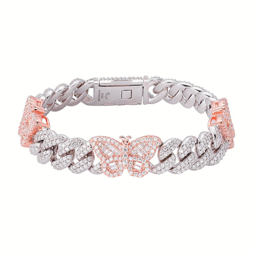 Sterling Silver Round Baguette Moissanite Butterfly Designer 7 Inch Bracelet 5-3/4 Ctw