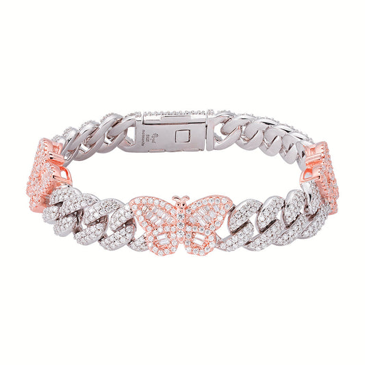Sterling Silver Round Baguette Moissanite Butterfly Designer 7 Inch Bracelet 5-3/4 Ctw