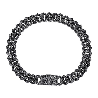 Sterling Silver 8mm Round Black Moissanite Miami Cuban 8 Inch Men Bracelet  5 Ctw