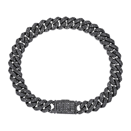 Sterling Silver 8mm Round Black Moissanite Miami Cuban 8 Inch Men Bracelet  5 Ctw