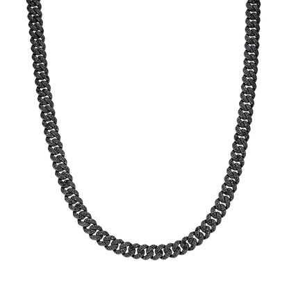 Sterling Silver 10mm Round Black Moissanite Miami Cuban Chain 22 Inch Men Necklace  13-5/8 Ctw