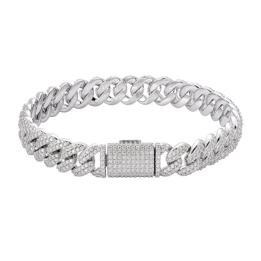Sterling Silver Moissanite 10mm Cuban Bracelet 8 Inch 5-1/10 Ctw