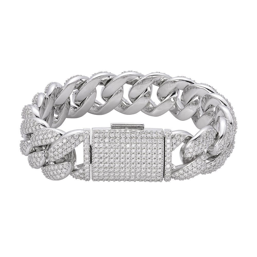 Sterling Silver Round Moissanite 20mm Cuban 8.50 Inch Men Bracelet 20-7/8 Ctw