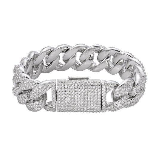 Sterling Silver Round Moissanite 20mm Cuban 8.50 Inch Men Bracelet 20-7/8 Ctw