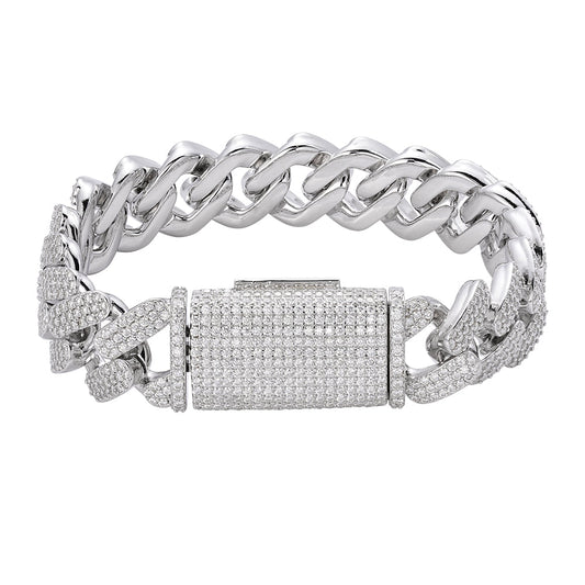 Sterling Silver Moissanite18mm Miami Cuban 8 Inch Men Bracelet 17-1/3 Ctw