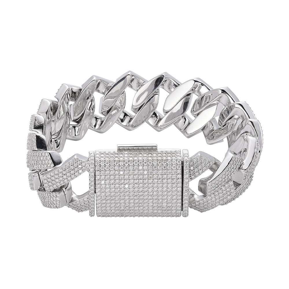 Sterling Silver Moissanite 23mm Miami Cuban 8 Inch Men Bracelet 22 Ctw