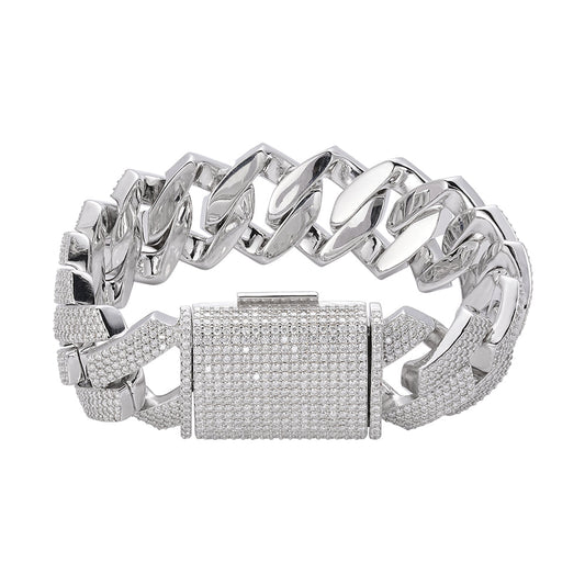 Sterling Silver Moissanite 23mm Miami Cuban 8 Inch Men Bracelet 22 Ctw