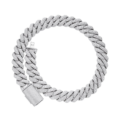 Sterling Silver Moissanite 20mm Three Stone Heavy Cuban Chain 22 Inch Necklace 46-1/10 Ctw