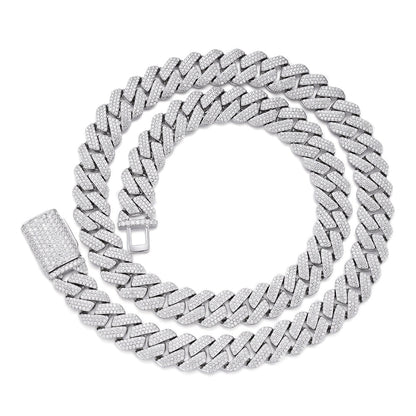 Sterling Silver Moissanite 13mm Square Cuban Chain 22 Inch Necklace 18-1/4 Ctw